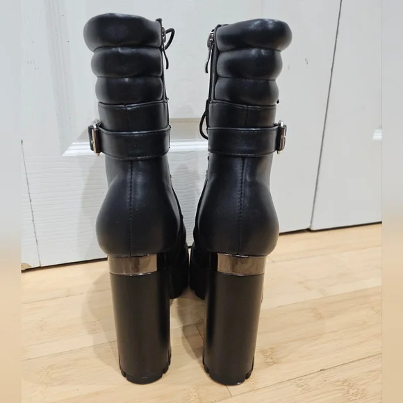Dolls Kill Punk Goth Azalea Wang Mel Black Lace Up Buckle Mel Ankle Boots 9 New - Picture 6 of 10